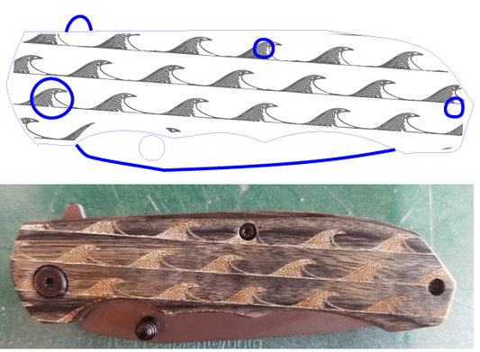 TEMPLATE for LASERCUTTER Weathered Clip Knife, Ozark Trail, jig and engraving area plus BONUS Personalization layer